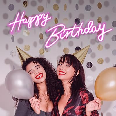 40"/23" Happy Birthday Neon Sign Large - Pink Happy Birthday Sign 12V - Happy Birthday Light Up Sign with Dimmable Switch - 2PCS Happy Birthday LED Sign for Backdrop, Party, Celebration, Decoration