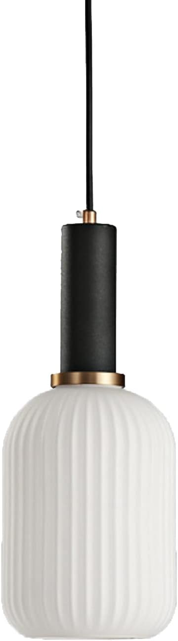 Modern Pendant Lights, Black Lamp Holder Pendant Light Socket White Glass Pendant Lamp Shade,LED Hanging Light (Black, Small)