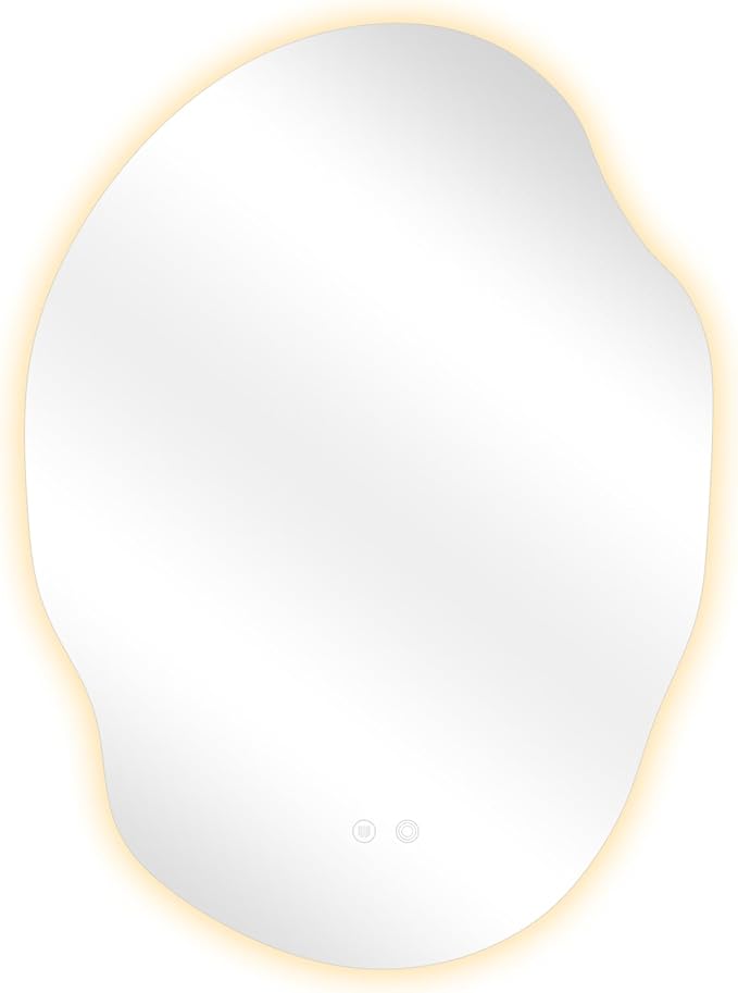 Asymmetrical LED Bathroom Mirror with Lights,Irregular Led Bathroom Vanity Mirror for Wall with Front and Backlit, Anti Fog, 3 Colors and Dimmable Light,[Horizontal/Vertical] 40" H x 30" W