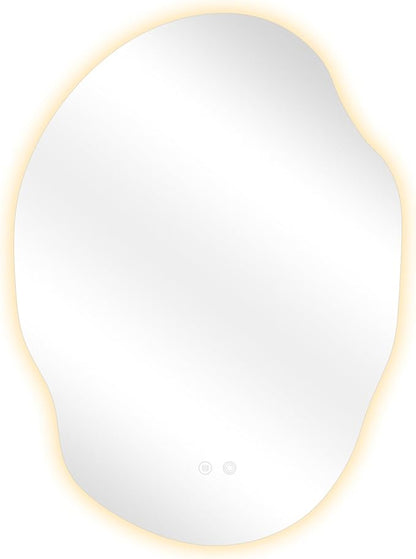 Asymmetrical LED Bathroom Mirror with Lights,Irregular Led Bathroom Vanity Mirror for Wall with Front and Backlit, Anti Fog, 3 Colors and Dimmable Light,[Horizontal/Vertical] 40" H x 30" W