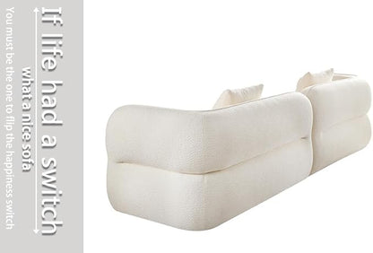 110" Modern Couch Curved Sofa for Living Room, Luxury Curved Sectional Sofas, Upholstered Boucle 3-Seater Loveseat, Minimalist Couches for Office Apartment, Beige