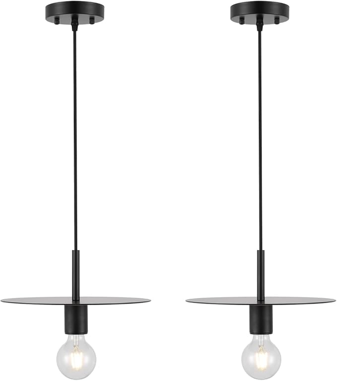 Modern Pendant Lighting Set of Two Black Farmhouse Pendant Light with 11.81"Dome Industrial Mid Century Knurled Texture Hanging Lamp Ceiling Light Fixture Kitchen Island Dinning Room Bedroom