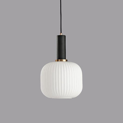 Modern Pendant Lights, Black Lamp Holder Pendant Light Socket White Glass Pendant Lamp Shade,LED Hanging Light (Black, Medium)
