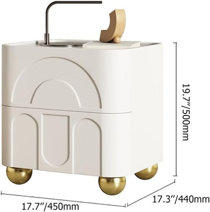homary Modern White Nightstand with 2 Drawers, Wireless Charging and Sintered Stone Top, Smart Bedside Table for Bedroom Living Room