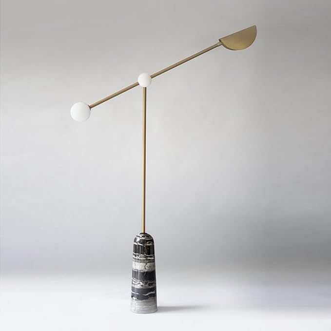 Funambulist Gold Floor Lamp with Marble Base | Minimalist Metal Frame, Warm White Light