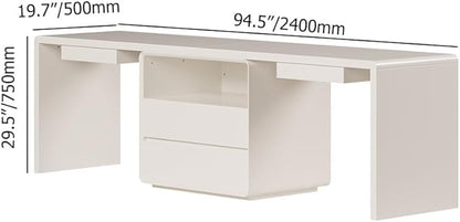 homary 94.5'' White Double Workstation Desk for 2, Large Home Office Computer Desk with 4 Drawers & 1 Cabinet, Executive Modern White Desk for Shared Workspace