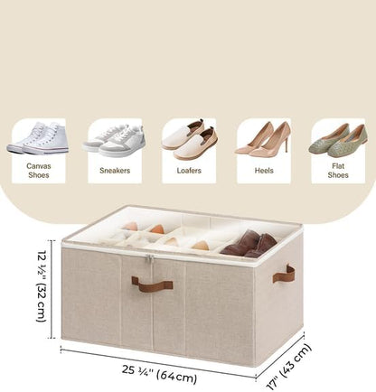 StorageWorks Shoe Organizer for Closet, Fits up to 24 Pairs, Shoe Cubby Storage Containers with Adjustable Dividers and Clear Cover, Mixing of Brown & Beige