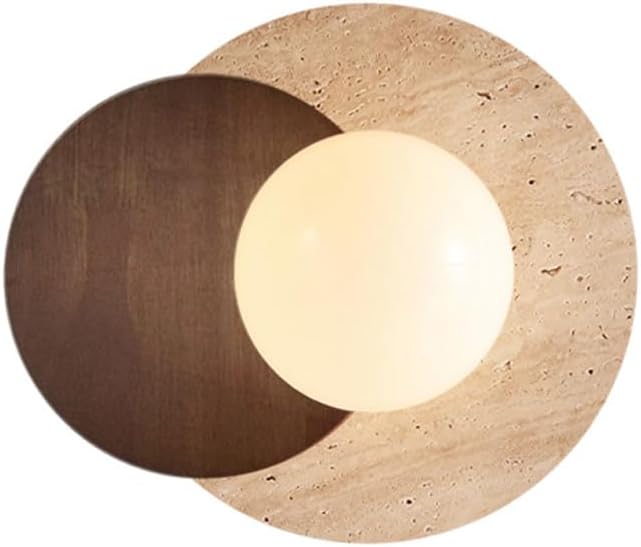 Marble Wall Lamp, Bathroom Vanity Light Fixtures, Wall Mount Lamp, Over Mirror, Stone Wall Sconces, Vintage Wall Light with Wood and Stone Shade, for Porch Workshop Kitchen Living Room