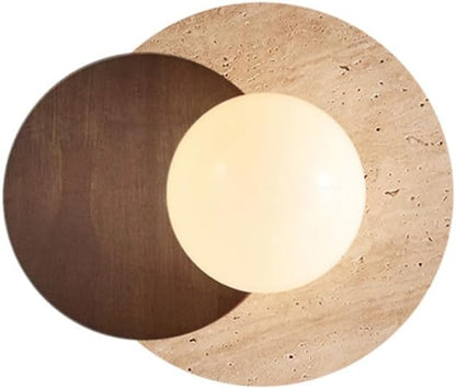 Marble Wall Lamp, Bathroom Vanity Light Fixtures, Wall Mount Lamp, Over Mirror, Stone Wall Sconces, Vintage Wall Light with Wood and Stone Shade, for Porch Workshop Kitchen Living Room