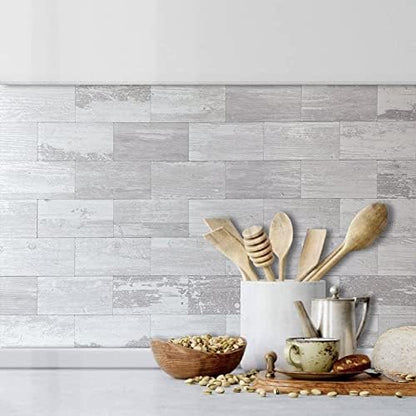 AULIGET 3" x 6" Subway Tile Peel and Stick Backsplash, Thick PVC Stick on Wall Tiles (100, White Birch)