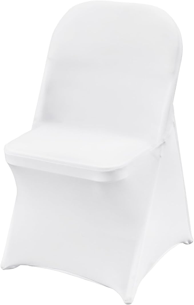 VEVOR Stretch Spandex Folding Chair Covers, Universal Fitted Chair Cover, Removable Washable Protective Slipcovers, for Wedding, Holiday, Banquet, Party, Celebration, Dining (100PCS White)