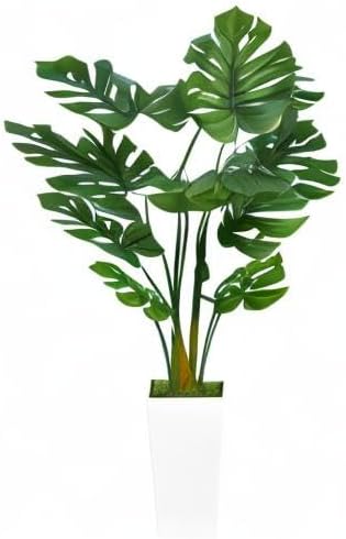 Artificial Monstera Deliciosa Plant 5FT - Faux Tropical Palm Tree with White Tall Planter - Fake Swiss Cheese Floor Plant Potted - Artificial Tree for Home Office Living Room Decor Indoor