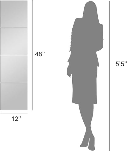 Home Gym Wall Mirror, 12"x12"x4PCS Full Length Home Gym Workout Mirror for Garage, Bedroom, Living Room, Over The Door