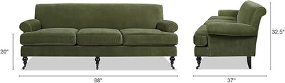 Jennifer Taylor Home Alana Lawson Recessed Arm Sofa Metal Casters, Olive Green Performance Velvet