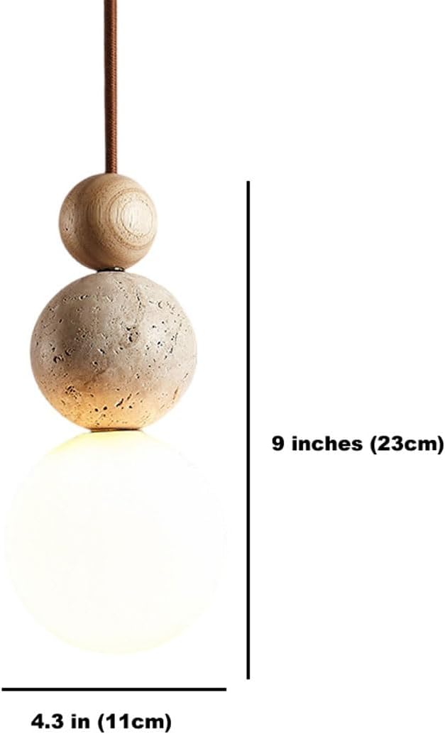 Stylish Modern Pendant Light with Stone and Wood, Unique Two-Ball Design Ceiling Lamp, Perfect for Dining Room, Kitchen Island, Living Room, Bedroom Decor, Elegant Home Lighting(Yellow)