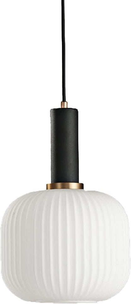 Modern Pendant Lights, Black Lamp Holder Pendant Light Socket White Glass Pendant Lamp Shade,LED Hanging Light (Black, Medium)
