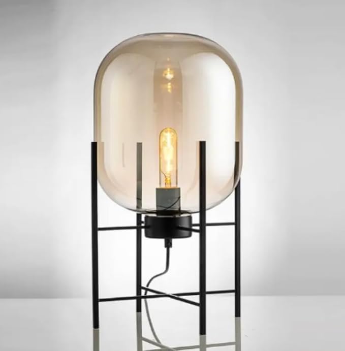Nimbus Amber Glass Balloon Accent Lamp | Black Metal Frame | 48cm High, E12/E26, Matte Finish