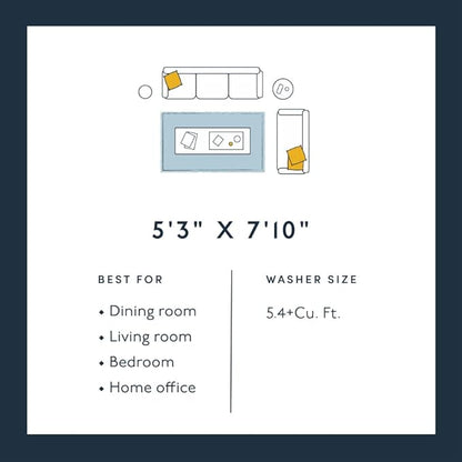 Revival Rugs Soloba 5'3"x7'10" Washable Area Rug for Living Room Bedroom - 100% Recycled Oeko-TEX Certified, Medium Pile, Beige, Cream