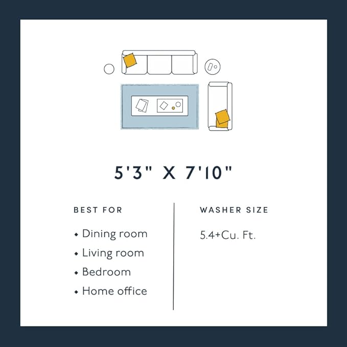 Revival Rugs Soloba 5'3"x7'10" Washable Area Rug for Living Room Bedroom - 100% Recycled Oeko-TEX Certified, Medium Pile, Green