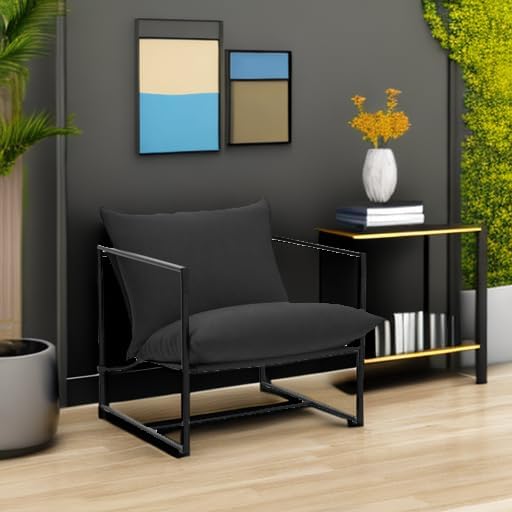 ZINUS Aidan Sling Accent Chair, Metal Framed Armchair with Shredded Foam Cushioning, Black