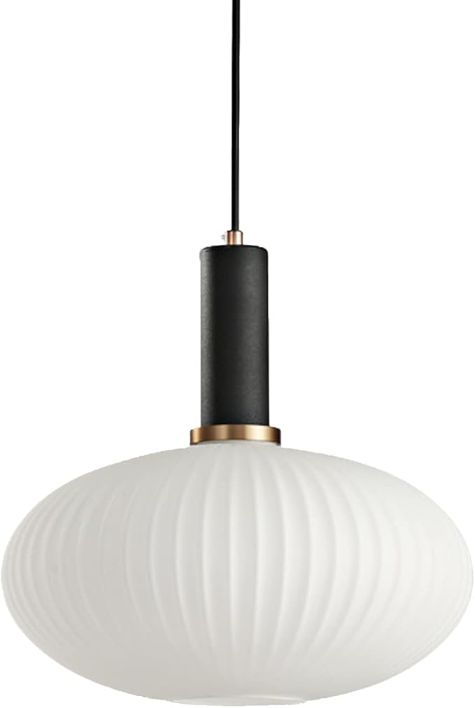 Modern Pendant Lights, Black Lamp Holder Pendant Light Socket White Glass Pendant Lamp Shade,LED Hanging Light (Black, Large)