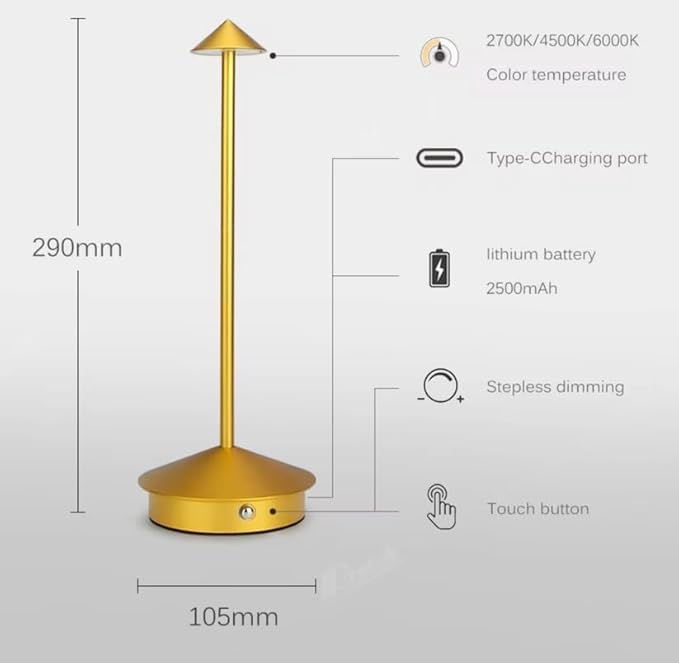 Regalia Rechargeable LED Table Lamp 2-Piece Set | Dimmable Wireless Cordless Lighting with USB-C Fast Charging | 3 Color Temperatures | Waterproof Modern Bedside, Living Room Outdoor Lamp