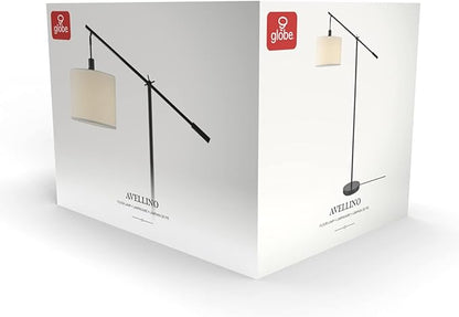 GLOBE Electric 67525 Avellino 66" Floor Lamp, Matte Black, White Linen Shade, Stepless Rotary Dimmer Switch on Socket