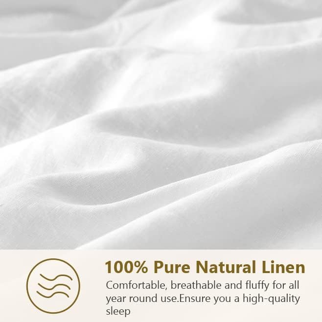 Simple&Opulence 100% Linen Euro Sham Pillow Covers Belgian Flax-Set of 2, Decorative Pillow Cover with Tassels, Boho Shabby Chic Style for Couch/Bed, White, 26" x 26"