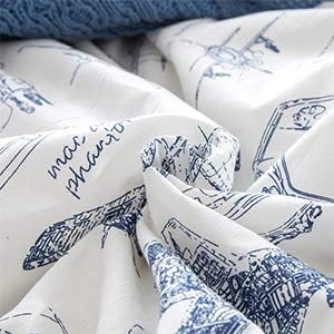 CLOTHKNOW Kids Twin/Twin XL Comforter Set Cartoon Bedding Comforter Sets Cars Blue White Comforter Toddler BeddingTwin Tank Aircraft Pattern