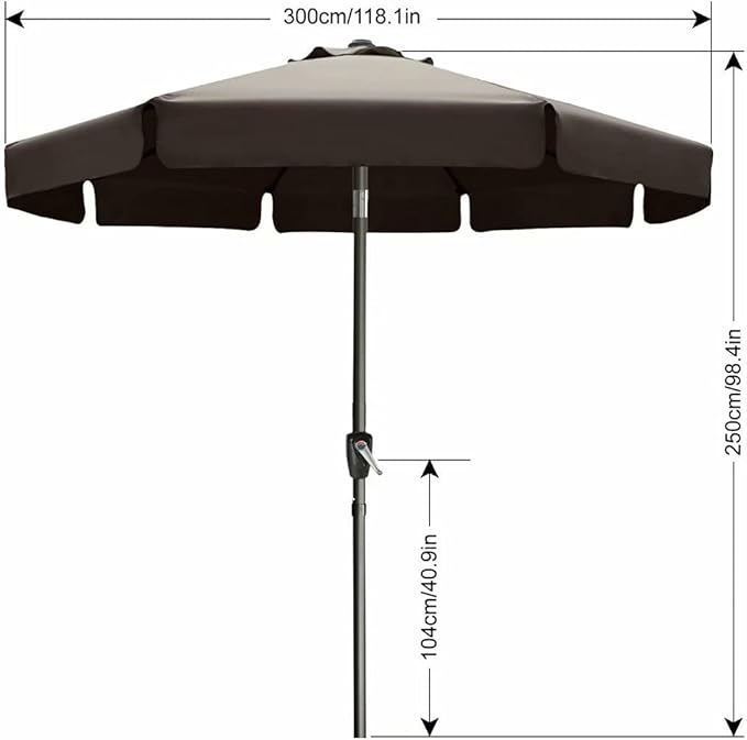 ABCCANOPY 10ft Scalloped Patio Umbrella, Outdoor Table Umbrella with Tilt and Crank, Fiberglass Ribs Deck Umbrella for Patio, Pool, Garden, Picnic (Brown)