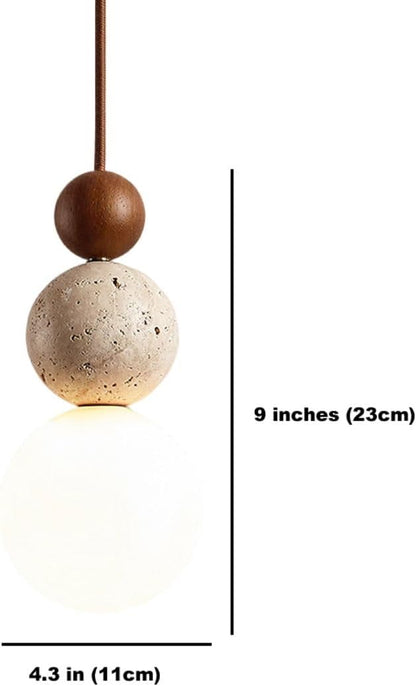 Stylish Modern Pendant Light with Stone and Wood, Unique Two-Ball Design Ceiling Lamp, Perfect for Dining Room, Kitchen Island, Living Room, Bedroom Decor, Elegant Home Lighting(Brown)
