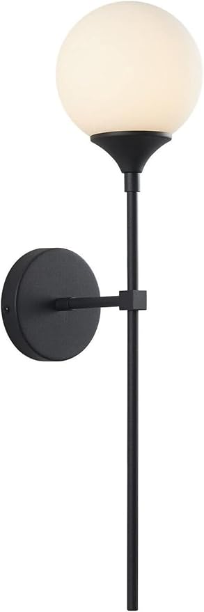 KCO Lighting Mid Century Modern Bathroom Wall Light Minimalist Black Slim Wall Sconces Milk Glass Globe Wall Sconce Industrial Wall Mounted Lamp Long Wall sconces Indoor