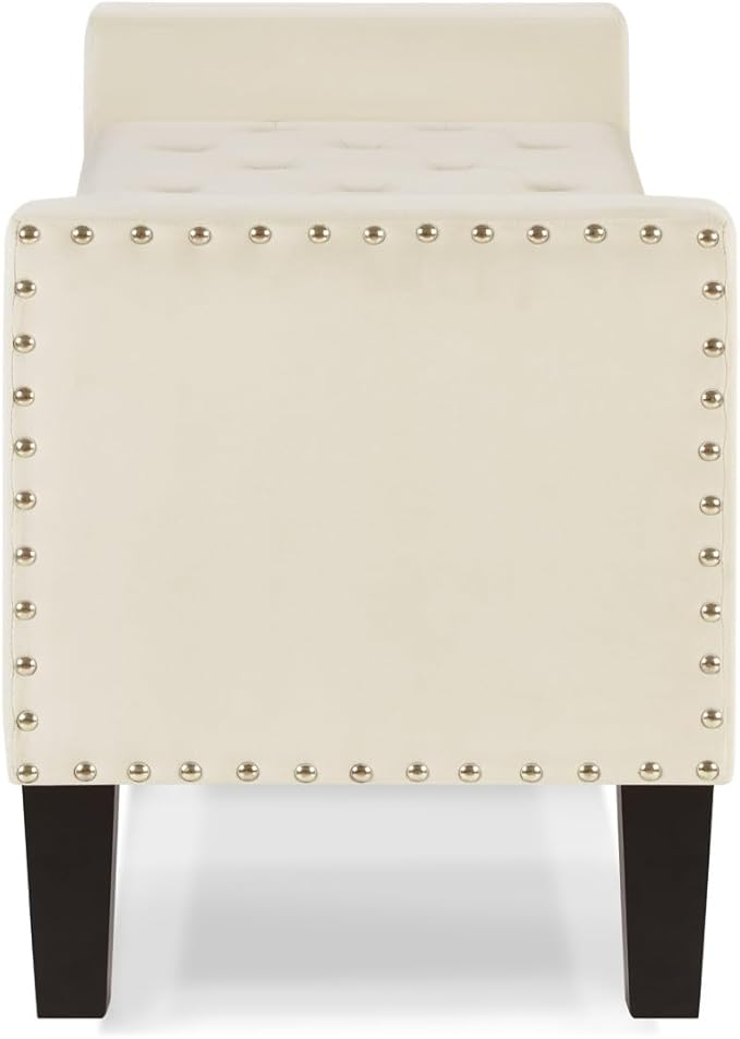 24KF Velvet Modern Upholstered Tufted Button Storage Bench with Arms for Bedroom,Entryway Living Room Soft Padded Seat-Cream