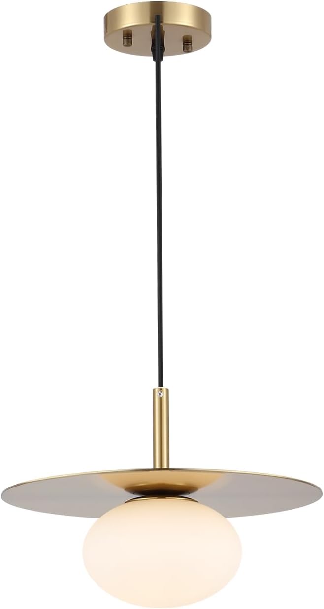 Modern Globe Pendant Lighting Milky White Glass Shade Brass Gold Farmhouse Pendant Light 11.81" Dome Industrial Mid Century Hanging Ceiling Light Fixture Kitchen Island Dinning Room Bedroom