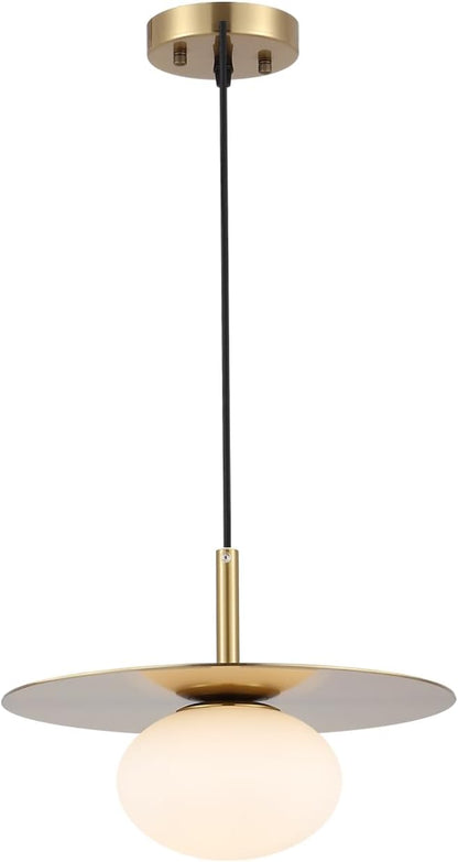 Modern Globe Pendant Lighting Milky White Glass Shade Brass Gold Farmhouse Pendant Light 11.81" Dome Industrial Mid Century Hanging Ceiling Light Fixture Kitchen Island Dinning Room Bedroom