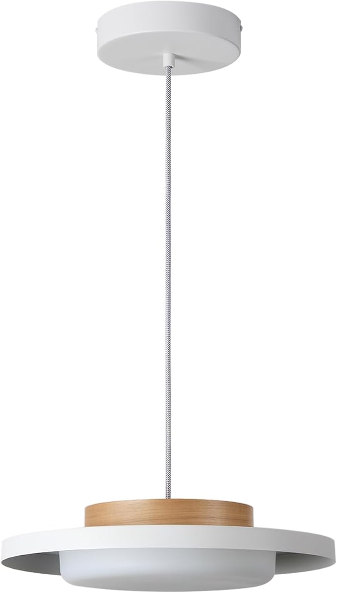 Mid Century Modern Pendant Lighting,15.7 inch,Natural Wood Cap, 3000K/Warm White/22W,Dimmable LED Pendant Light Fixtures, for Kitchen, Dining Room, Living Room