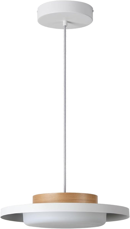 Mid Century Modern Pendant Lighting,15.7 inch,Natural Wood Cap, 3000K/Warm White/22W,Dimmable LED Pendant Light Fixtures, for Kitchen, Dining Room, Living Room