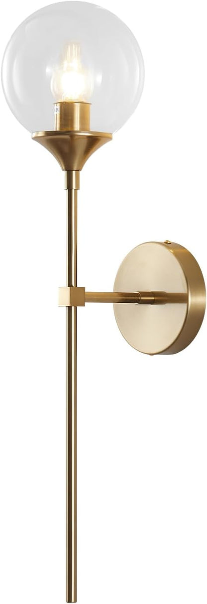 KCO Lighting Vanity Clear Bubble Glass Wall Lights Modern Globe Round Sconces Wall Lighting Brushed Brass Long Wall Sconce Mid Century Bar Bathroom Wall Lamp (Clear)