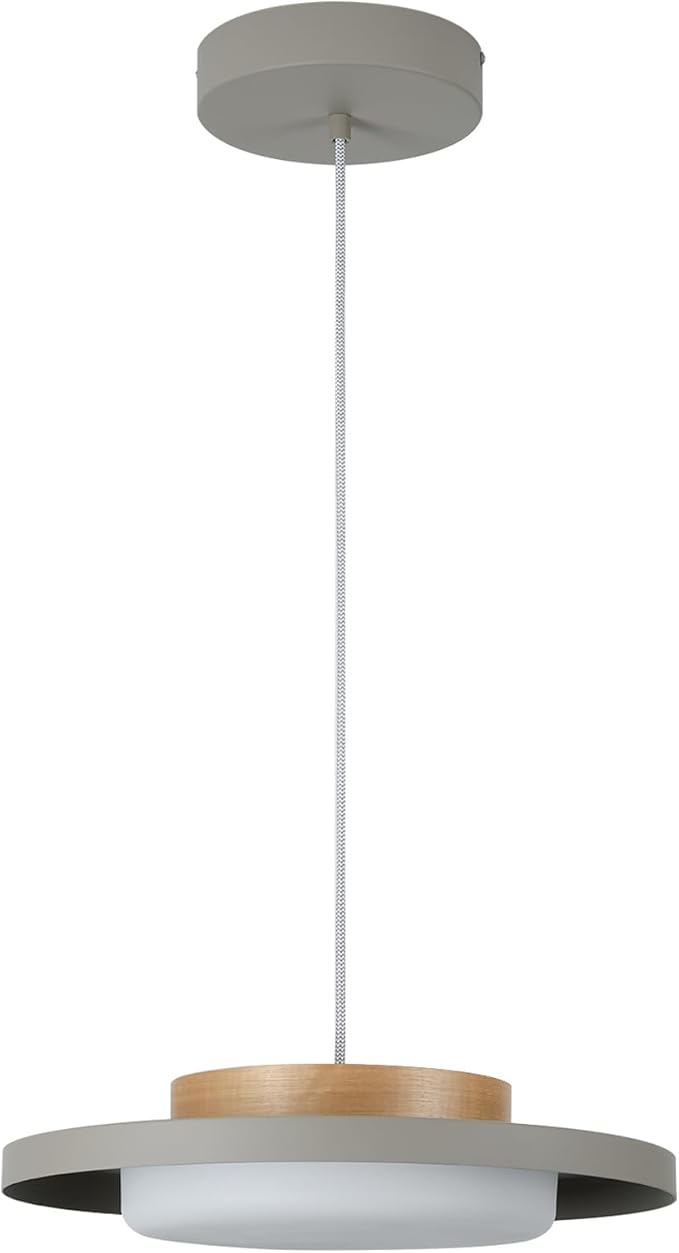 Modern Pendant Lights,15 inch,Natural Wood Cap,3000K/Warm White/22W Dimmable,LED Pendant Light Fixtures for Kitchen, Dining Room, Living Room,Gray