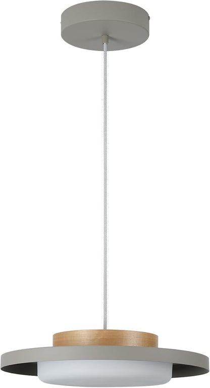 Modern Pendant Lights,15 inch,Natural Wood Cap,3000K/Warm White/22W Dimmable,LED Pendant Light Fixtures for Kitchen, Dining Room, Living Room,Gray