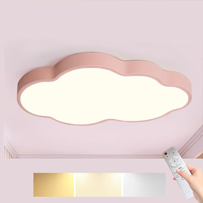 Ceiling Light Pink 26" 54w Close to Ceiling Light Fixtures with Remote Cloud Shaped ;Led Ceiling Lamp Flush Mount Ceiling Lighting Fixture for Kids Bedroom/Kindergarten/Hallway/Balcony