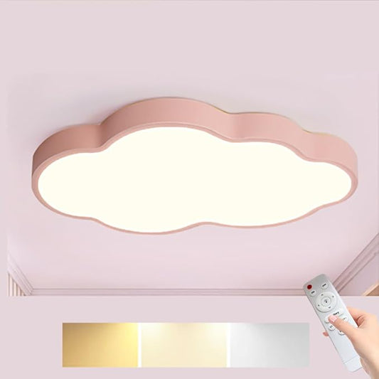 Ceiling Light Pink 26" 54w Close to Ceiling Light Fixtures with Remote Cloud Shaped ;Led Ceiling Lamp Flush Mount Ceiling Lighting Fixture for Kids Bedroom/Kindergarten/Hallway/Balcony
