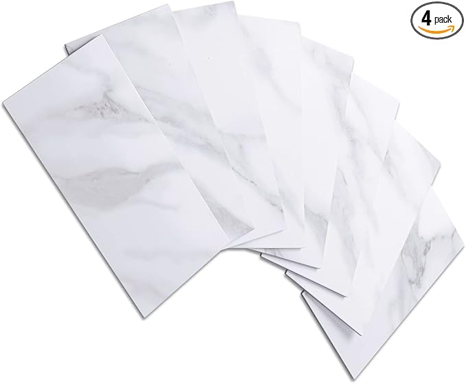 AULIGET 3" x 6" Subway Tile Peel and Stick Backsplash, Thick PVC Stick on Wall Tiles (4, Polished White Marble)