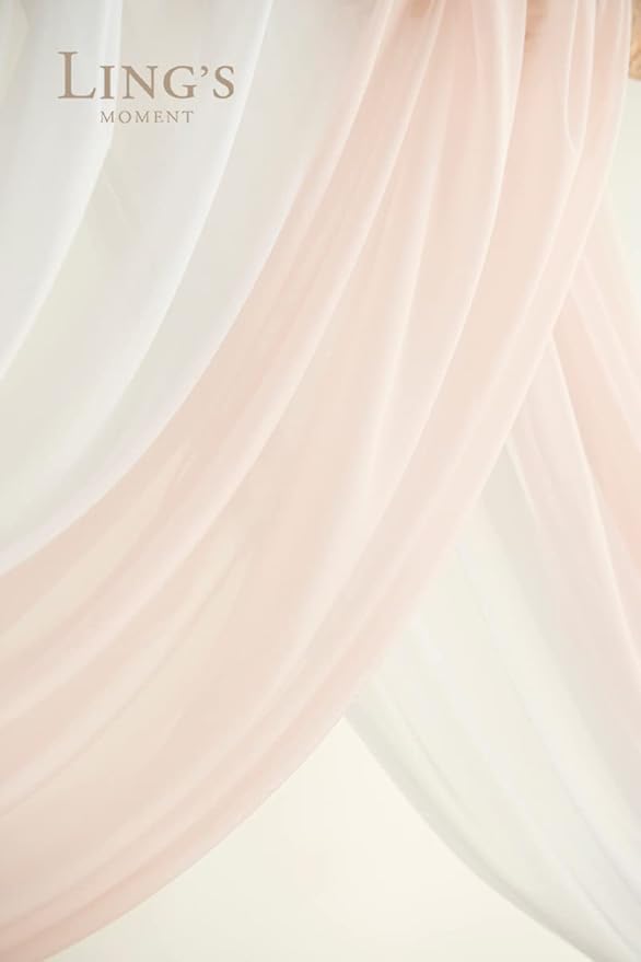 Ling's Moment Pink White Artificial Wedding Arch Flowers Kit Pack of 4, 2pcs Hanging Flower Arrangement 2pcs Chiffon Drapes Ceremony Reception Silk Rose Arbor Backdrop Floral Garden Outdoor Decoration