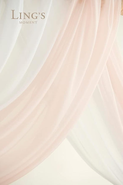 Ling's Moment Pink White Artificial Wedding Arch Flowers Kit Pack of 4, 2pcs Hanging Flower Arrangement 2pcs Chiffon Drapes Ceremony Reception Silk Rose Arbor Backdrop Floral Garden Outdoor Decoration