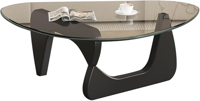 Modern Glass Coffee Table for Living Room, Mid Century Small Coffee Tables, Suitable for Bedroom Living Room Reception Office Tables（Black/Transparent，Medium）