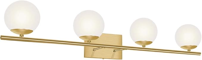 New Bathroom Vanity Light Fixtures Brushed Brass Milk White Globe Glass Shade 4 Lights Modern Wall Bar Sconce Over Mirror