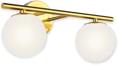 New Bathroom Vanity Light Fixtures 2 Lights Brushed Brass Milk White Globe Glass Shade Modern Wall Bar Sconce Over Mirror (Exclude Bulb