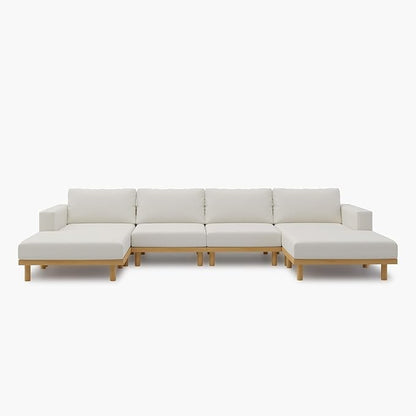 Acanva Minimalist Modular Sectional Sofa for Living Room, Wide & Deep Seat Convertible Furniture Set with Metal Frame and Movable Covers, U-Shaped Couch, Off White