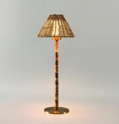 Athena-R Organic Bamboo & Rattan Cordless Table Lamps with 3-Way Brightness & Rechargeable Battery | 2-Piece Set for Bedroom, Living Room, Office & Outdoor LED Lighting